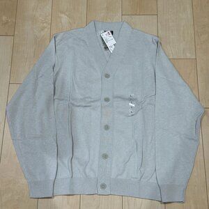 New Uniqlo Men Beige Button Sweater V Neck Japan L Knit USA M Blend light weight